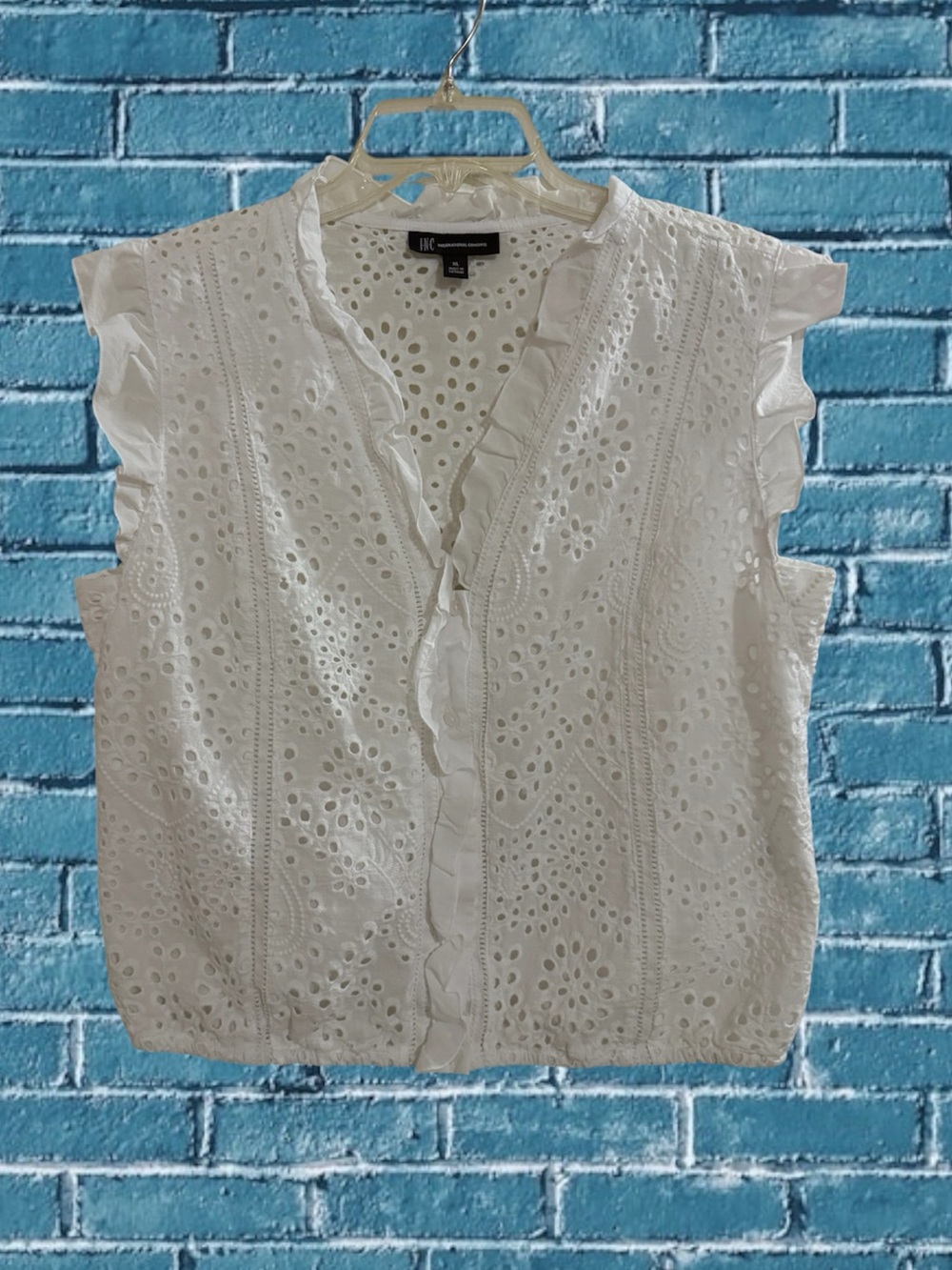 INC White 100%cotton Eyelet Ruffle Sleeve Shell Top size XL
